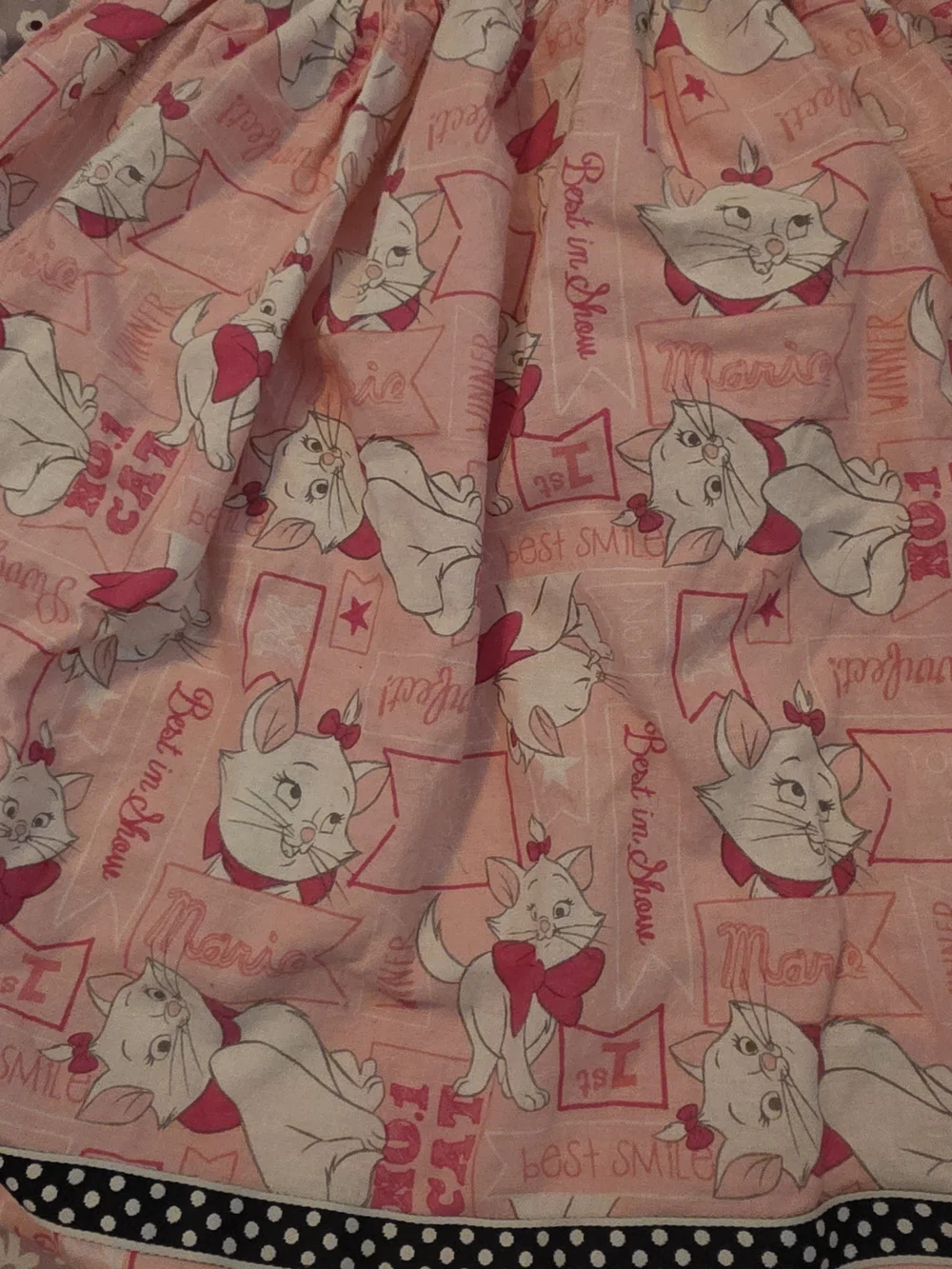 Disney Pink & White Cat Print Skirt with Polka Dot Waist